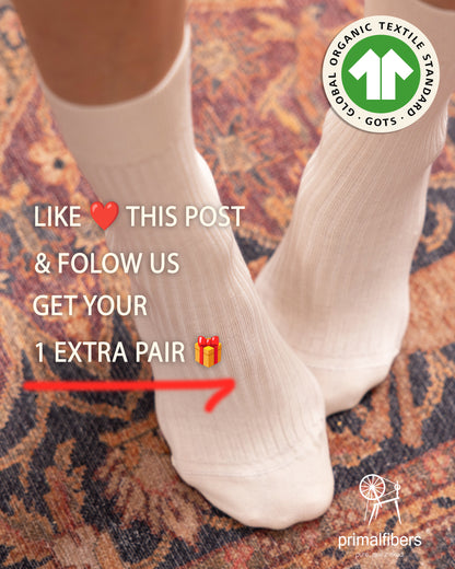 6 Pairs Set of %100 Organic Raw Cotton Crew Socks Certified by GOTS