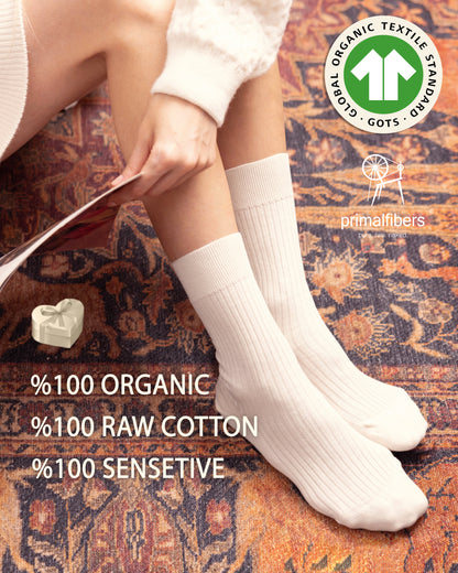 %100 Organic Raw Cotton Crew Socks Certified by GOTS