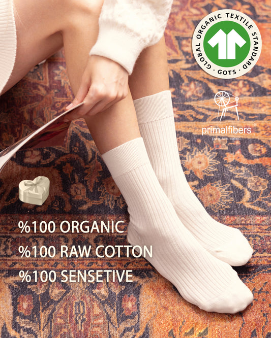 %100 Organic Raw Cotton Crew Socks Certified by GOTS
