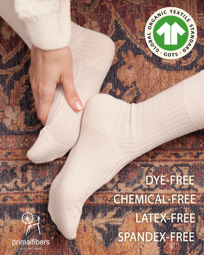 6 Pairs Set of %100 Organic Raw Cotton Crew Socks Certified by GOTS