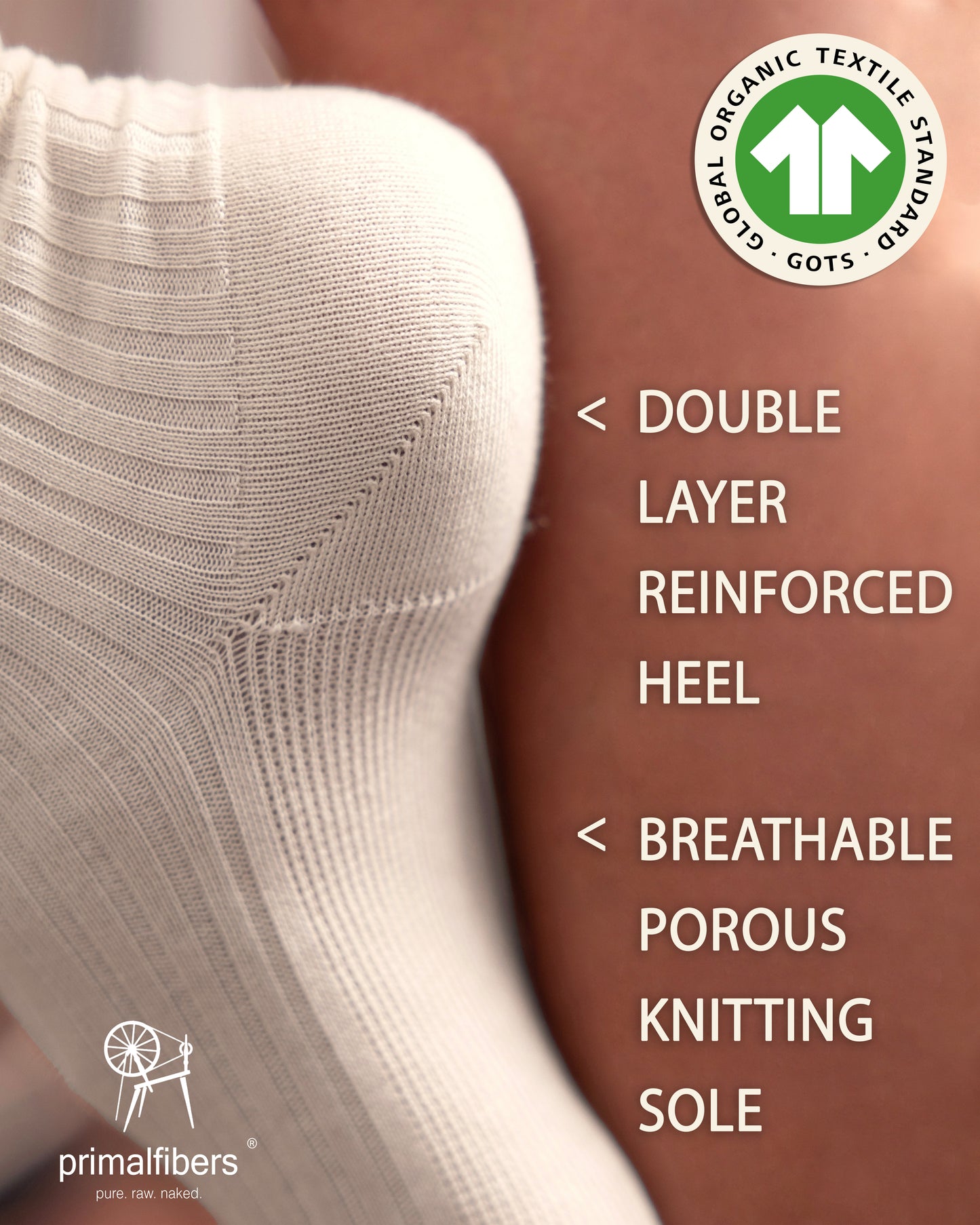 6 Pairs Set of %100 Organic Raw Cotton Crew Socks Certified by GOTS