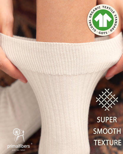 6 Pairs Set of %100 Organic Raw Cotton Crew Socks Certified by GOTS