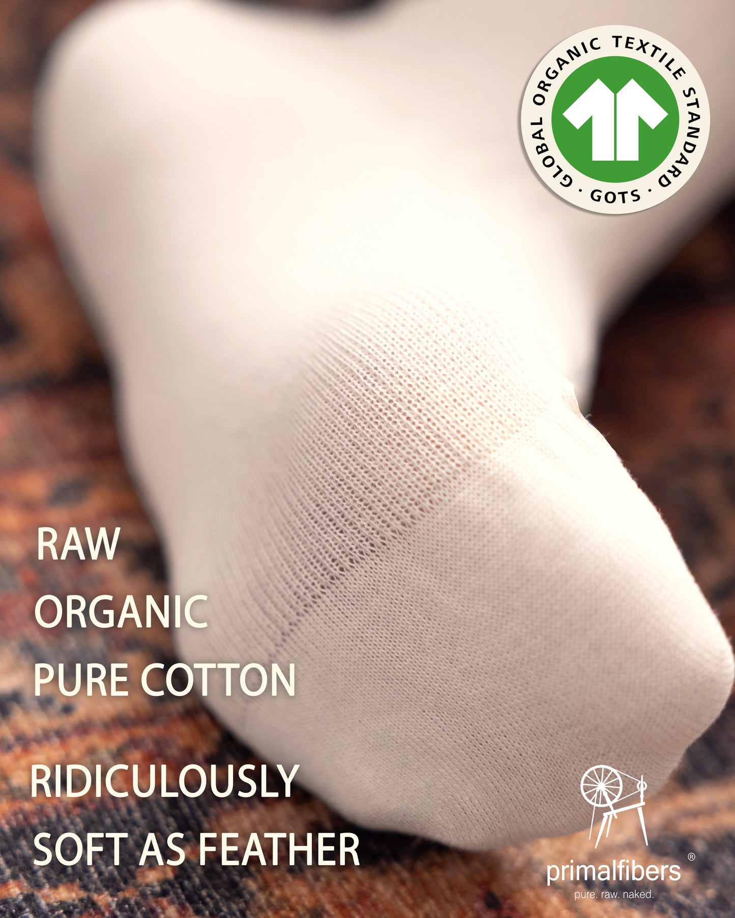 6 Pairs Set of %100 Organic Raw Cotton Crew Socks Certified by GOTS
