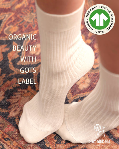 6 Pairs Set of %100 Organic Raw Cotton Crew Socks Certified by GOTS